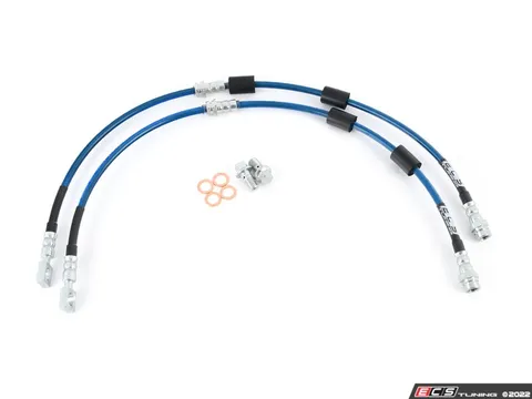 Doorbusters Front & Rear Exact-Fit Stainless Steel Brake Lines Kit - Blue - With Master Cylinder Brace