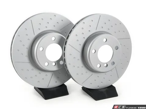 ECS Front V5 Dimpled & Slotted Brake Rotors - Set (340x30)