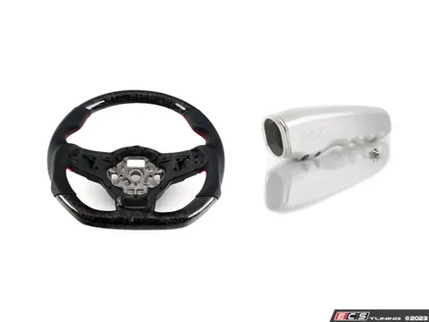 Doorbusters 1 - LEAVE SD - GTI Forged Carbon Fiber Steering Wheel - Perforated Leather with Red Stitching - With FREE Master LED Interior Lighting Conversion Kit & MK7 Billet Aluminum Parking Brake Handle - Clear Anodized