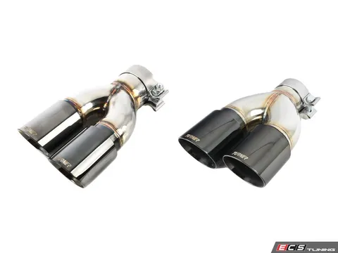 Assembled By ECS Turner Motorsport Double Wall Slash Cut Exhaust Tips - 2.75 Inlet - 3.5 OD - Stepped Left And Stepped Right- Titanium Black Chrome